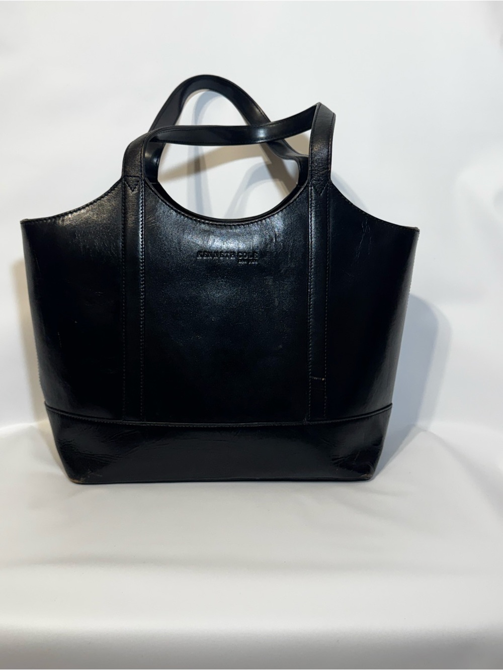 Kenneth Cole Black Leather Tote with Top Handles — Wabi-Sabi